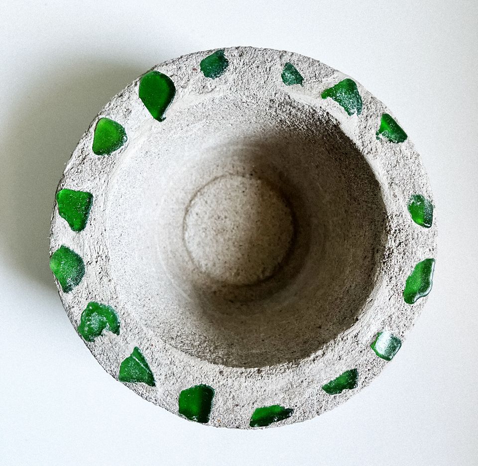 Cement planter with sea glass